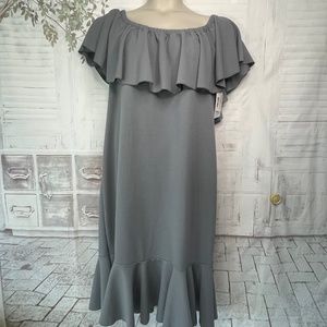 LuLaRoe Cici Ruffle  Elastic Neck Sleeves Gray Mermaid Silhouette Dress Plus 3XL